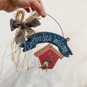 Every Birdies Welcome Birdhouse Sign 90s Grannycore Wall Hanging Decor VTG 6"